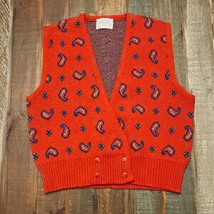 VINTAGE WOMENS PENDLETON CARDIGAN SWEATER VEST WITH PAISLEY PATTERN
